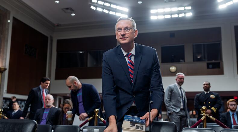 Doug Collins, President Donald Trump's pick to be Secretary of the Department of Veterans' Affairs, appears at his confirmation hearing before the Senate Veterans' Affairs Committee, at the Capitol in Washington, Tuesday, Jan. 21, 2025. (AP Photo/J. Scott Applewhite)
