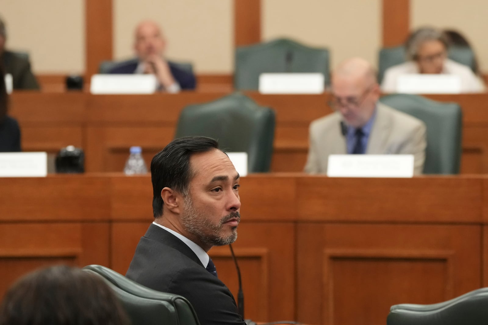 Rep. Joaquin Castro, D-Texas, waits to testify during a hearing on redistricting at the Texas Capitol, Thursday, July 24, 2025, in Austin, Texas. (AP Photo/Eric Gay)