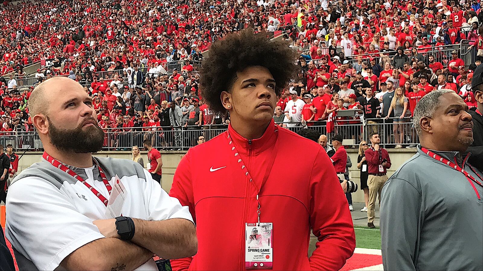 Springfield sophomore defensive lineman Isaiah Gibson at the Ohio State spring football game April 15, 2017. Photo: Marcus Hartman/CMG Ohio