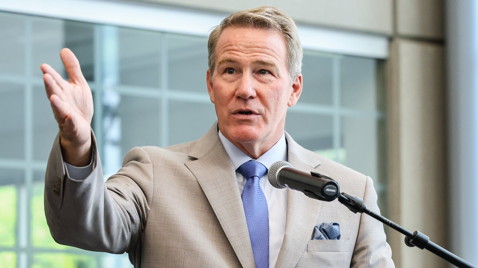 Sen. Jon Husted speaks during a visit to Sinclair Community College on Wednesday, Aug. 13. Husted promoted a recent change allowing Pell Grants to be used for workforce credentials. BRYANT BILLING / STAFF