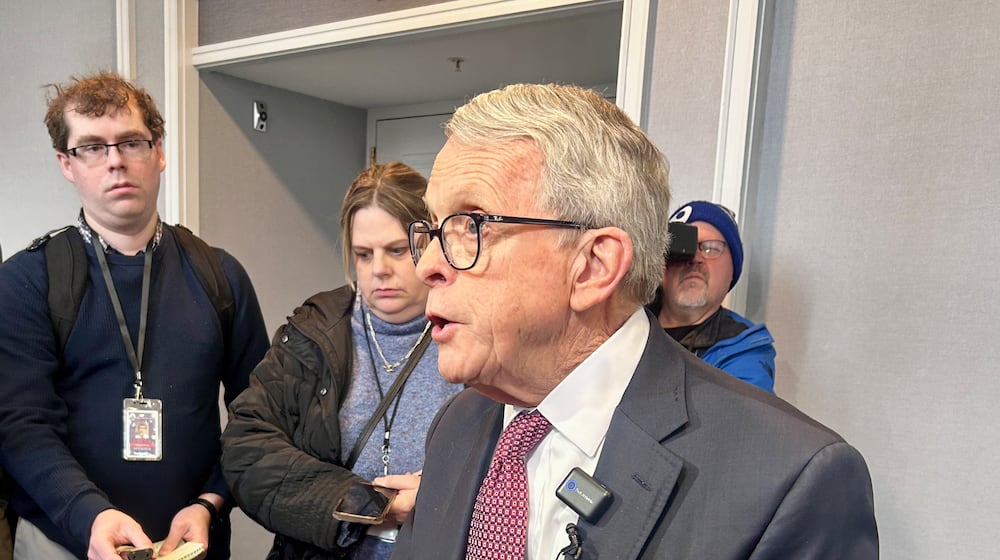 Ohio Gov. Mike DeWine addresses reporters in Columbus on Feb. 5, 2026. AVERY KREEMER / STAFF