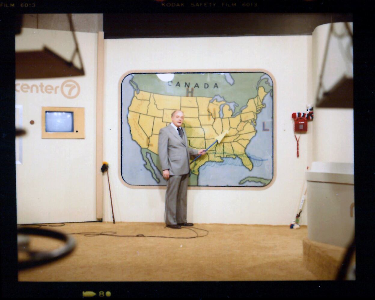 Gordon Jump plays weatherman in the WHIO studio