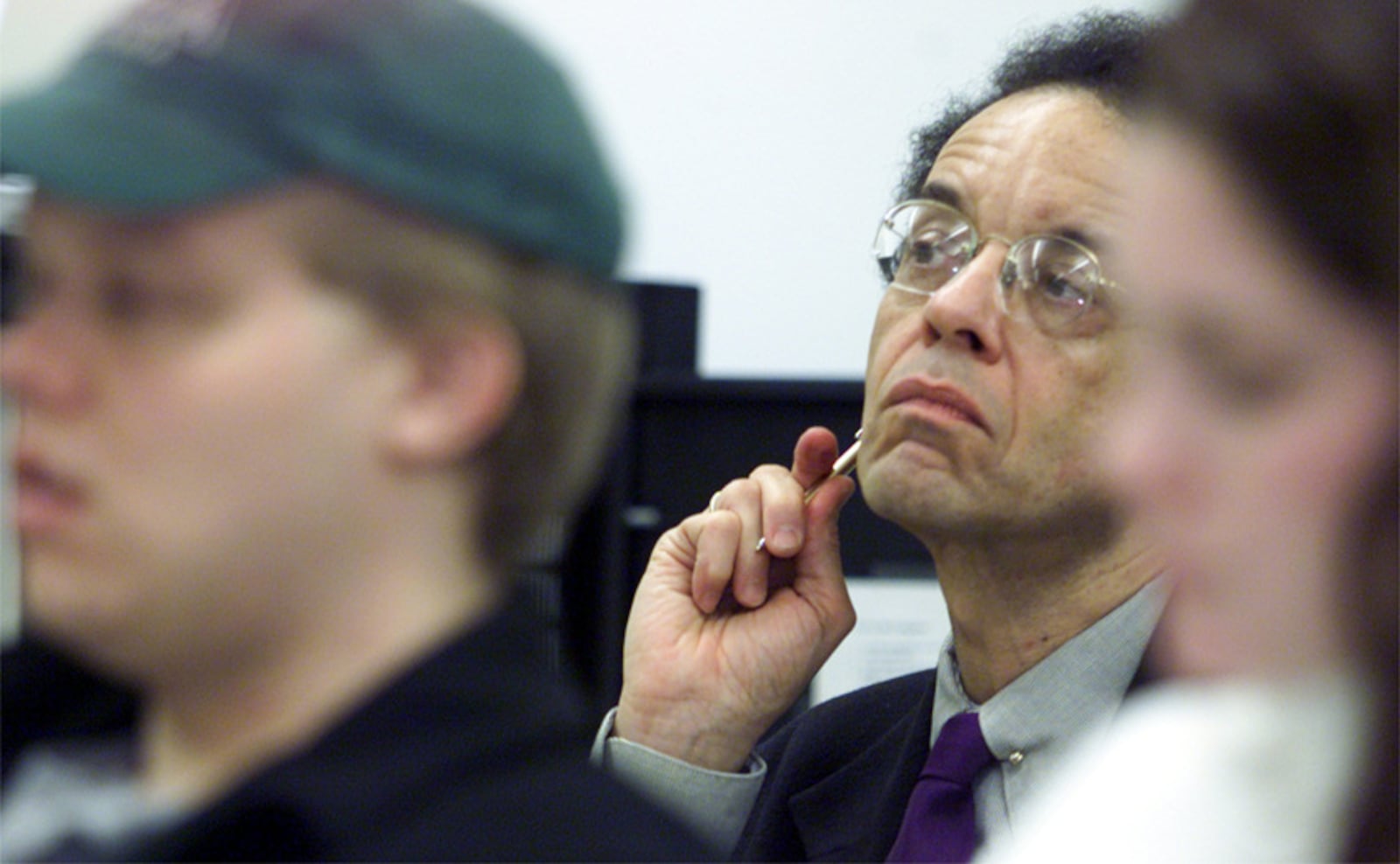 Isaiah Jackson listens intently while teaching a Philosophy of Music class at the University of Dayton.