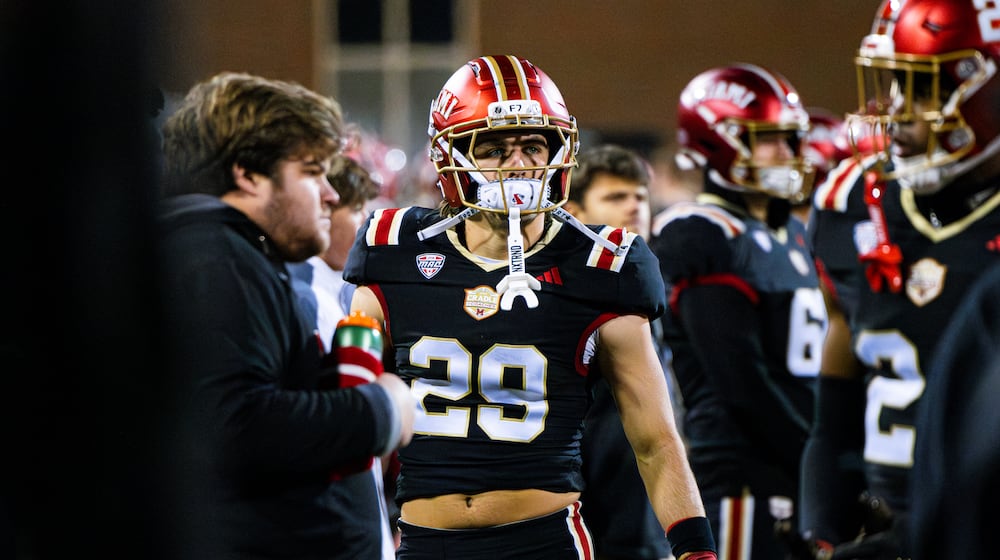 Miami’s Silas Walters returns to the sidelines during his game against Toledo on Wednesday at Yager Stadium. ELIJAH COOK / CONTRIBUTED
