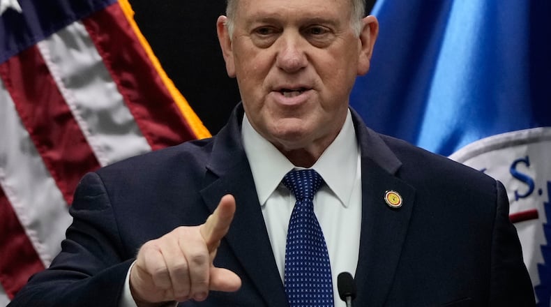 White House border czar Tom Homan holds a news conference at the Bishop Whipple Federal building on Thursday, Jan. 29, 2026 in Minneapolis. (AP Photo/Julia Demaree Nikhinson)