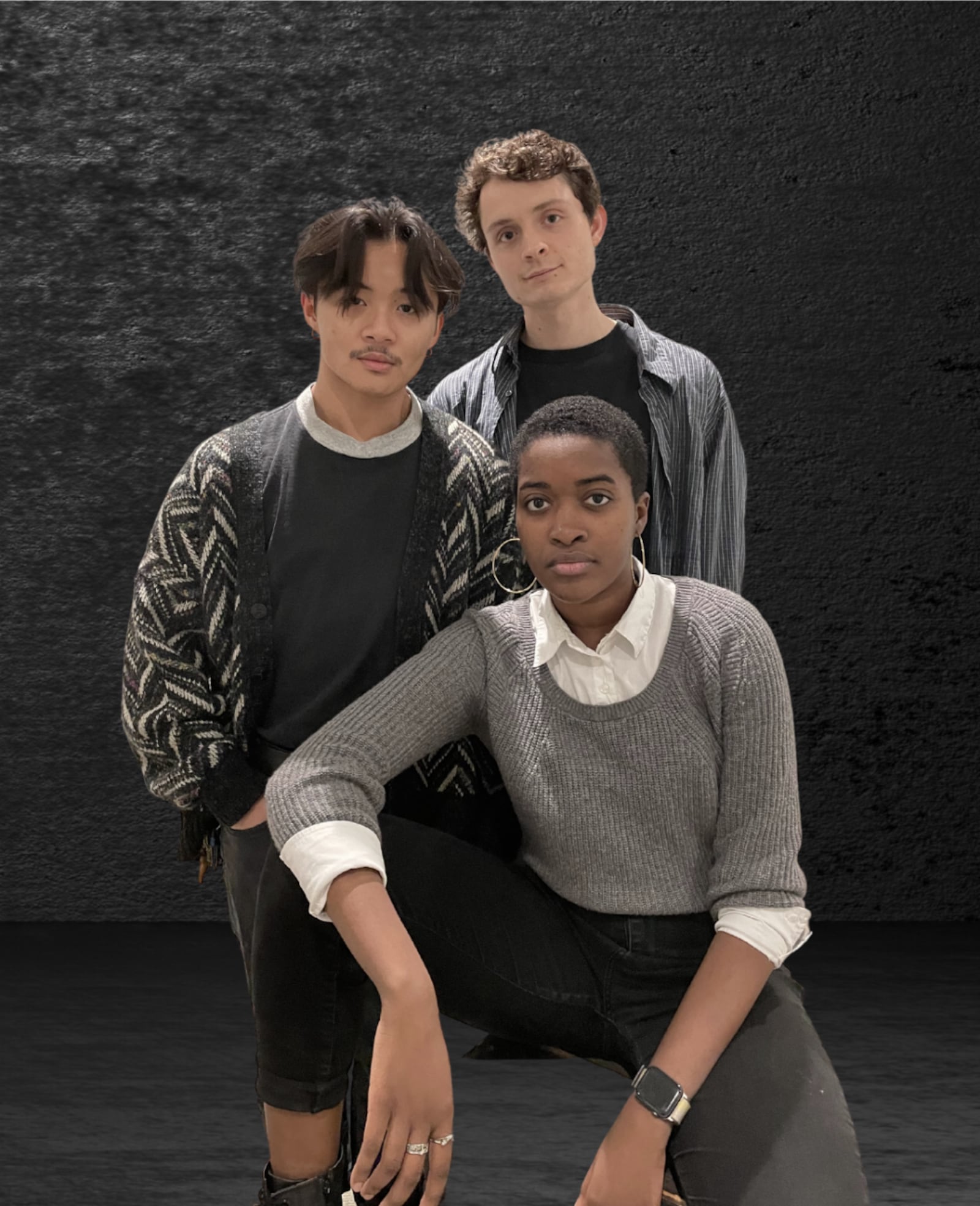 Clockwise from left: Ni-Ni Denker, Matthew Shanahan and Zavi Odetta in Wright State University's 2023 production of "The Laramie Project." PHOTO BY WRIGHT STATE THEATRE