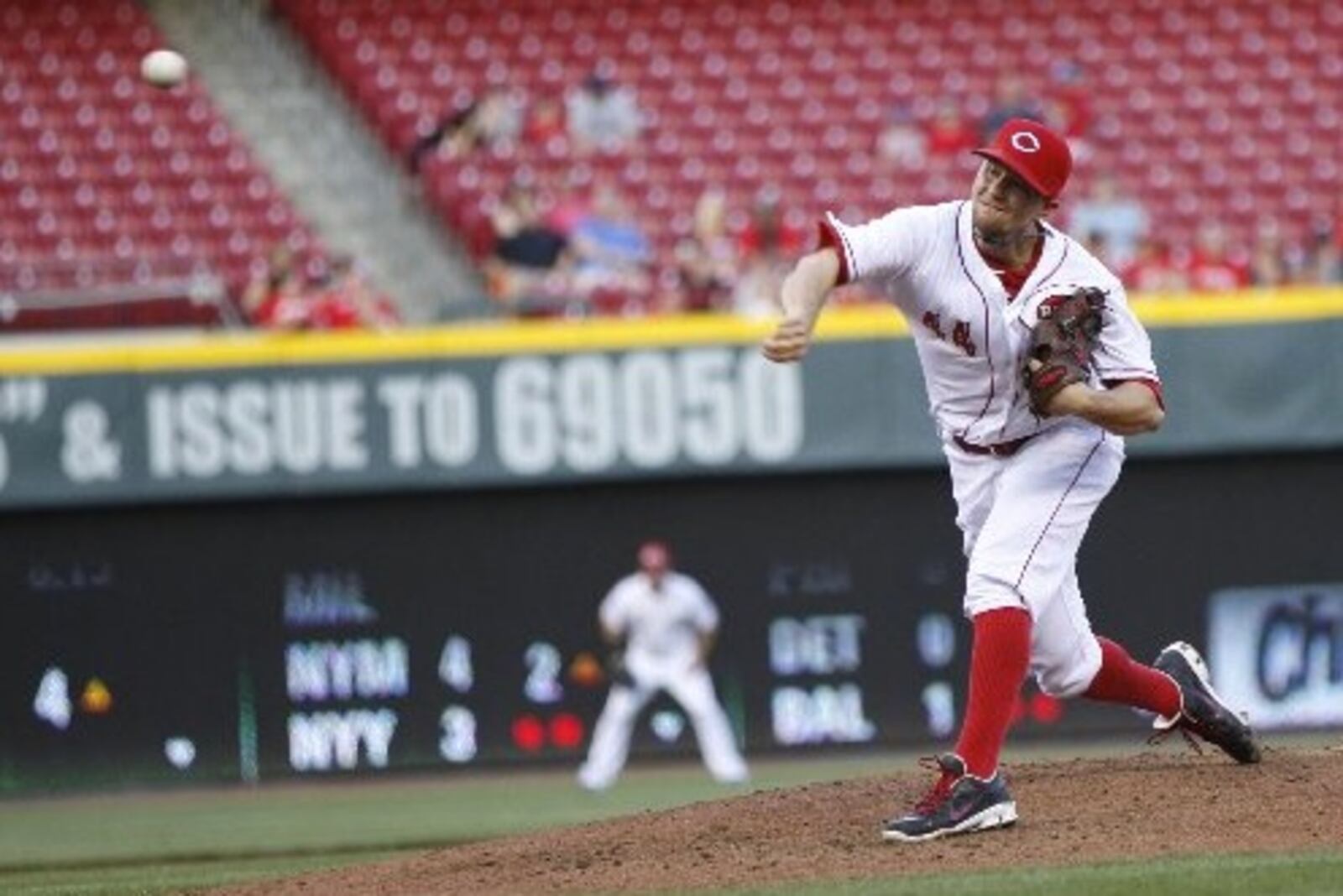 Reds starter Mike Leake pitches against the Padres on Tuesday, May 13, 2014, at Great American Ball Park in Cincinnati. David Jablonski/Staff