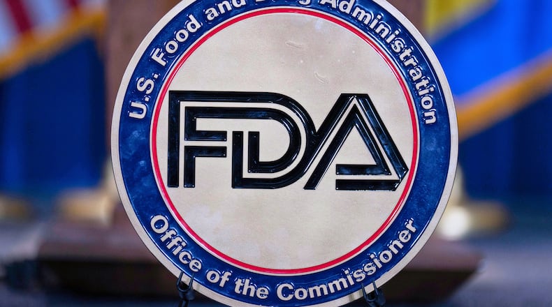 FILE - The Food and Drug Administration seal is seen at the Hubert Humphrey Building Auditorium in Washington, April 22, 2025. (AP Photo/Jose Luis Magana, File)