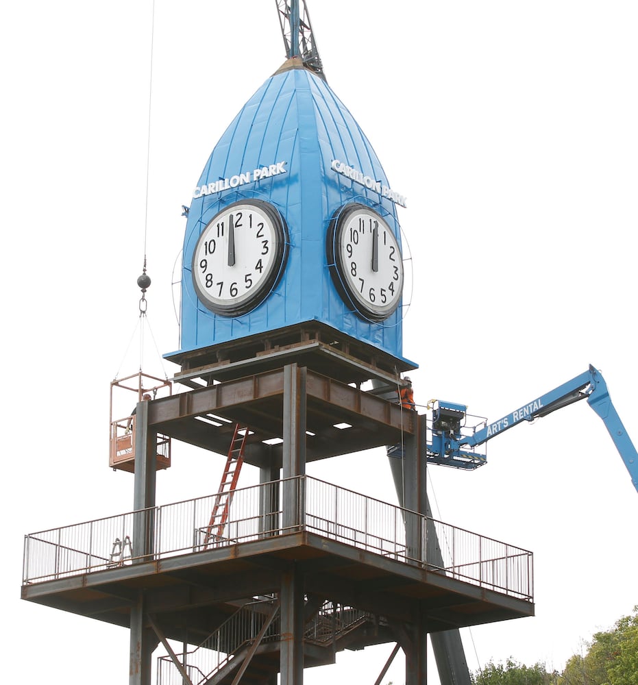 Iconic Dayton clock visible from I-75 again