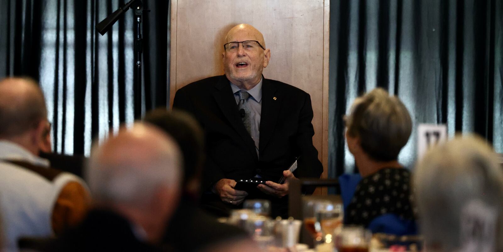 Marvin Olinsky speaks at the Dayton Region Walk of Fame induction ceremony at Sinclair Community College on Wednesday, Oct. 11, 2023, in Dayton. David Jablonski/Staff