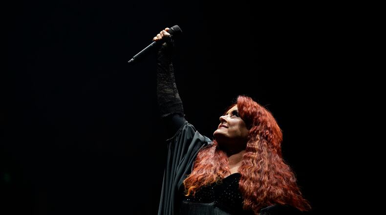 Wynonna Judd performs Friday, Oct. 28, 2019, in Nashville, Tenn. Judd is performing with other artists during her tour titled "The Judds: The Final Tour." The tour will be presented Feb. 11 at the Nutter Center.  (AP Photo/Mark Humphrey)