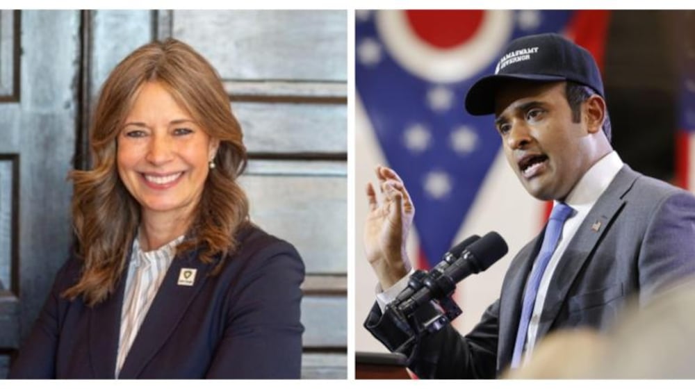 Ohio's top 2026 Democratic candidate for governor Amy Acton, left, and presumptive Republican nominee Vivek Ramaswamy, right.