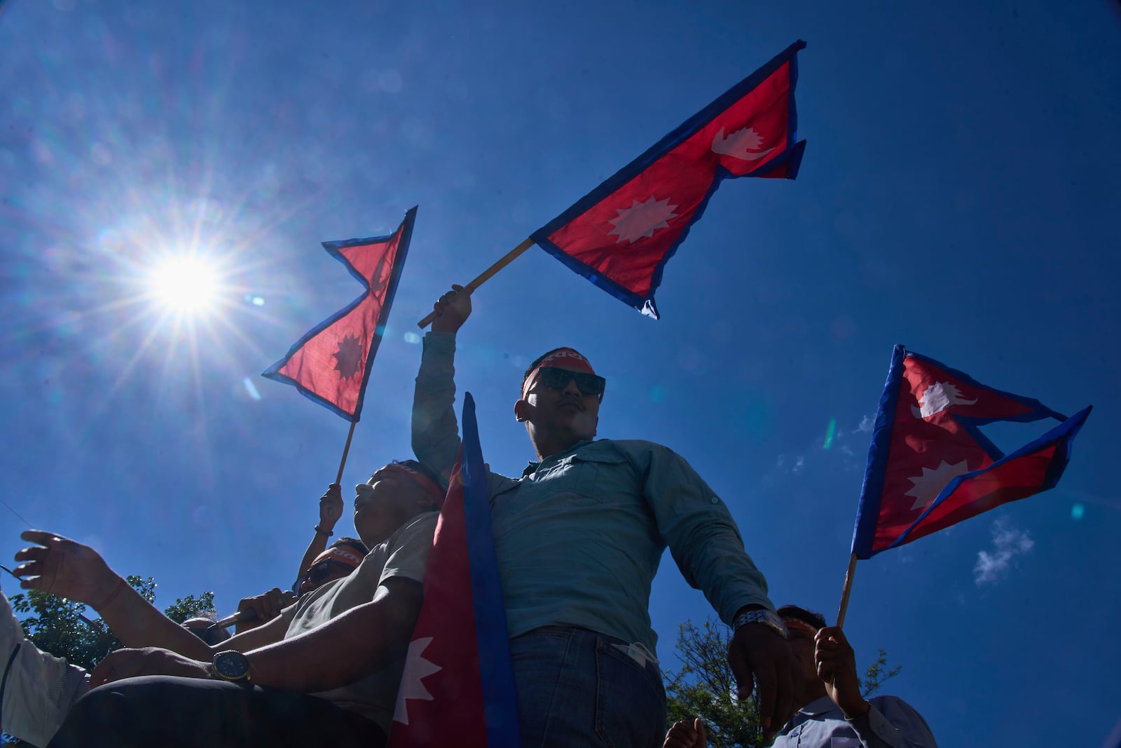 Pro-monarchy supporters take part in a rally calling for the restoration of Nepal's monarchy in Kathmandu, Nepal, Thursday, May 29, 2025. (AP Photo/Niranjan Shrestha)