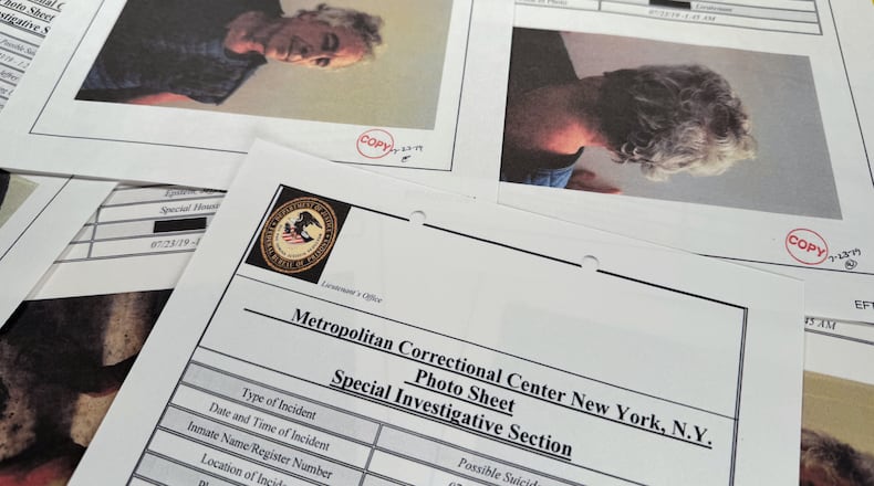 A document that was included in the U.S. Department of Justice release of the Jeffrey Epstein files, photographed Tuesday, Feb. 10, 2026, shows a Metropolitan Correctional Center report with photos of Epstein after a suicide attempt on July 23, 2019. (AP Photo/Jon Elswick)