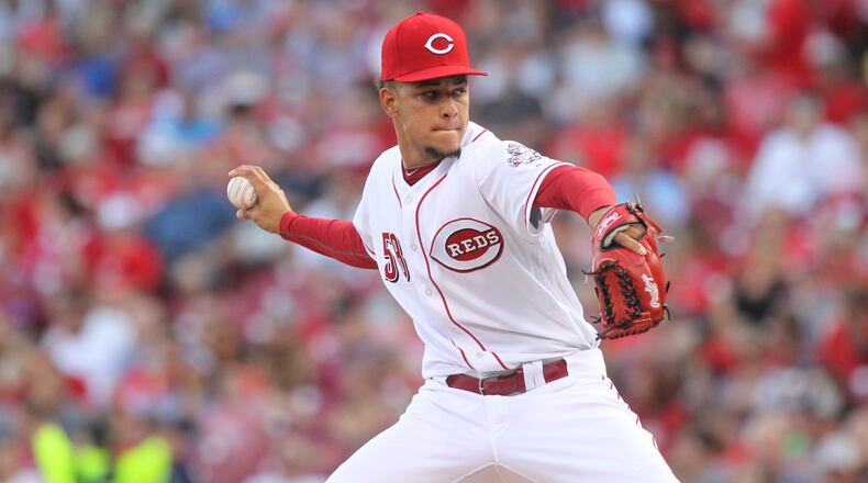 Reds starter Luis Castillo pitches against the Brewers on Wednesday, June 28, 2017, at Great American Ball Park in Cincinnati. David Jablonski/Staff