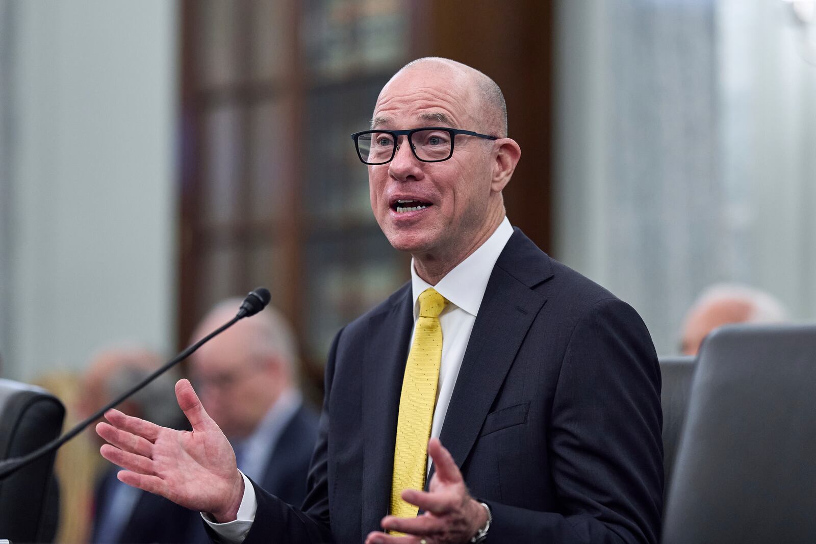 Bryan Bedford, President Donald Trump's nominee to run the Federal Aviation Administration, testifies at the Senate Senate Commerce, Science, and Transportation Committee on Capitol Hill in Washington, Wednesday, June 11, 2025. (AP Photo/J. Scott Applewhite)