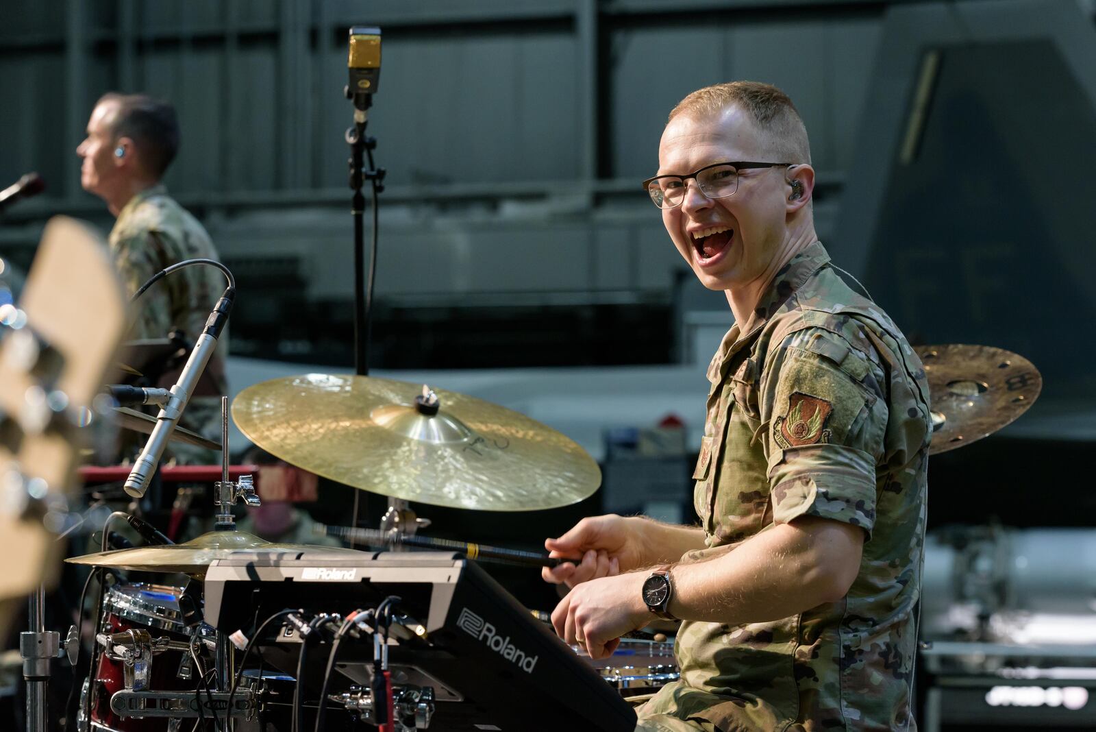 The Band of Flight performed at the National Museum of the United States Air Force's Bunny Trail event on Saturday, March 30, 2024.  TOM GILLIAM / CONTRIBUTING PHOTOGRAPHER