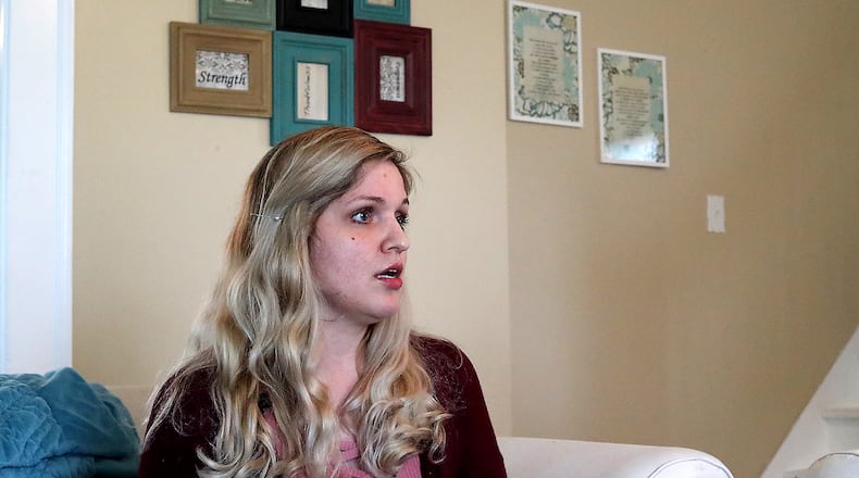 Amber Hartman Ortez talks about past life of drug addiction, sex trafficking and abusive relationships during an interview at the Safe Harbor House in Springfield. She’s now more than four and a half years clean. BILL LACKEY/STAFF