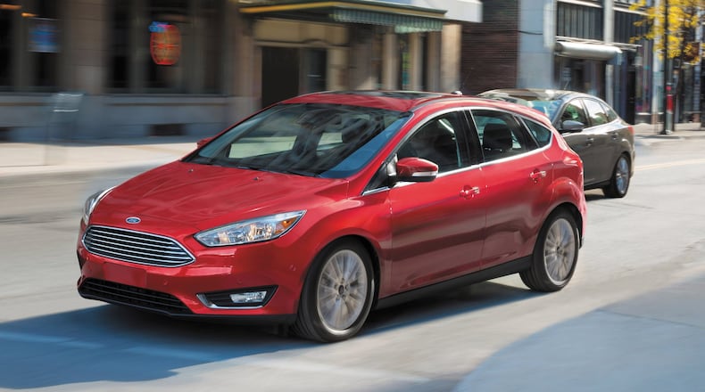 The 2016 Focus features the Ford 1.0-liter EcoBoost, a three-time winner of the International Engine of the Year Award. The model comes with a standard rearview camera and available driver-assist technology. Photo by Ford