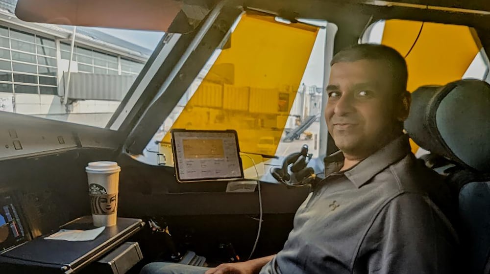 Narayan said his long term goal is to get his commercial pilots license. He is shown in February of 2023, sitting in a private plane. CONTRIBUTED