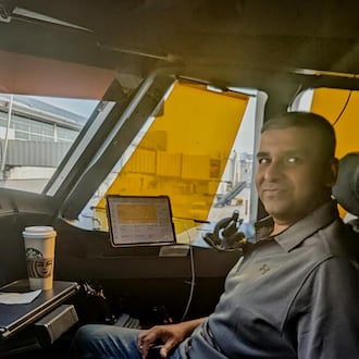 Narayan said his long term goal is to get his commercial pilots license. He is shown in February of 2023, sitting in a private plane. CONTRIBUTED