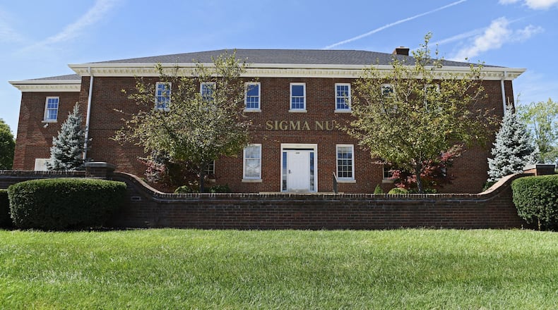 Miami University suspended the Sigma Nu fraternity in May 2015, citing hazing and unregistered, alcohol-fueled parties. The fraternity was already on probation for previous violations. It will be suspended until May 2018 but can submit a proposal to reopen as early as next year. NICK GRAHAM / STAFF