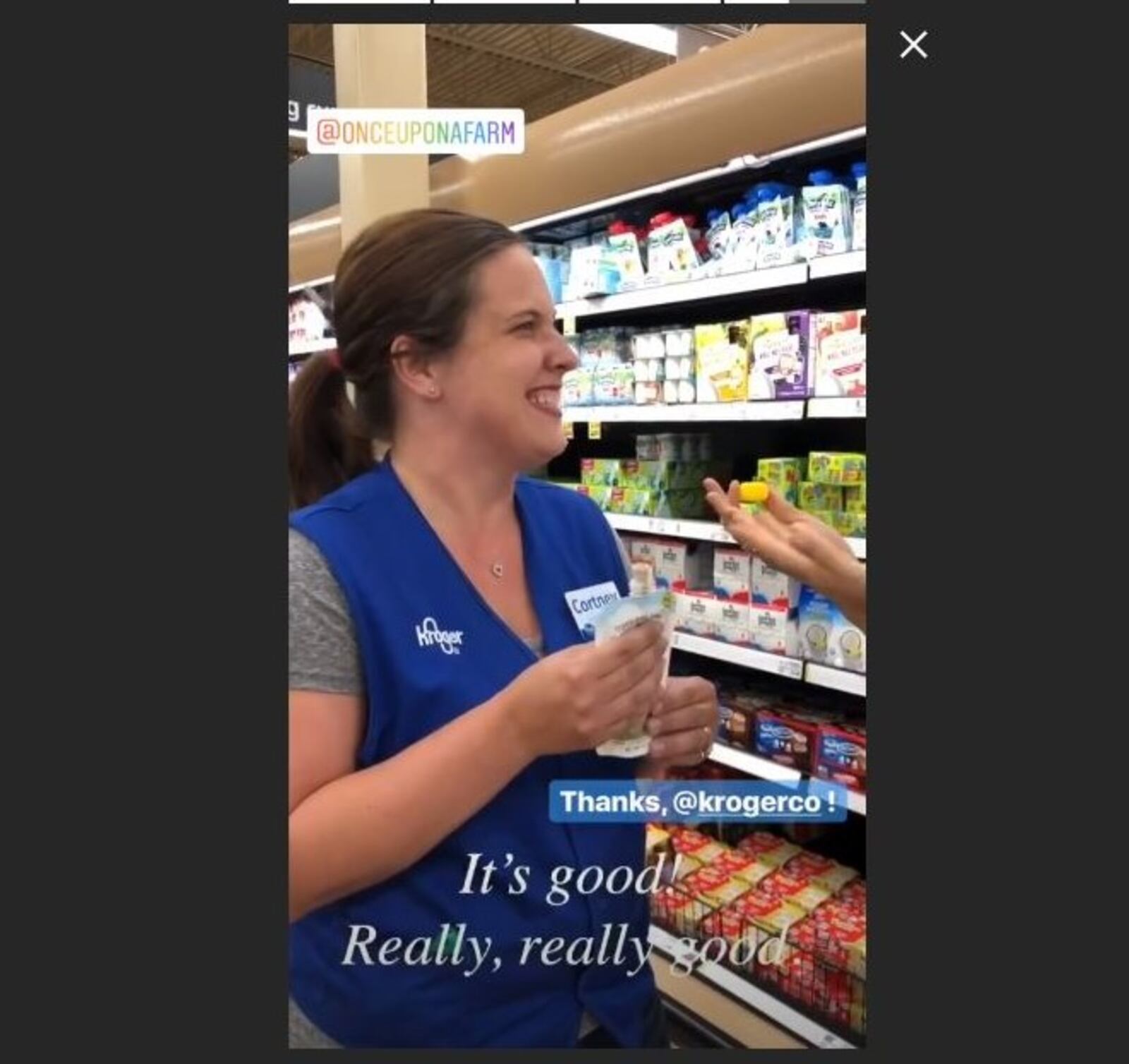 Actress Jennifer Garner posted an Instagram story Aug. 30, 2018 of her attempts to give Once Upon a Farm baby food way at a Kroger Marketplace in the Cincinnati area.