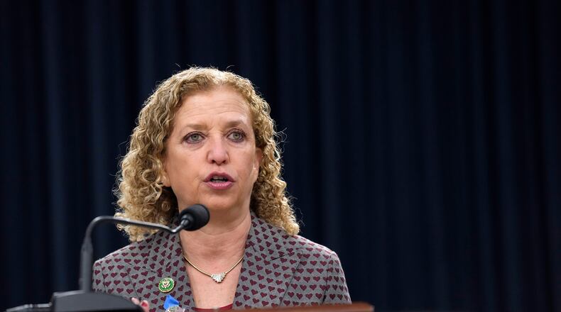 Rep. Debbie Wasserman Schultz, D-Fla., speaks during an event on Capitol Hill in Washington, Wednesday, Feb. 14, 2024, to raise awareness of the sexual and gender-based violence Hamas perpetrated against women and children in Israel on and since October 7. (AP Photo/Susan Walsh)
