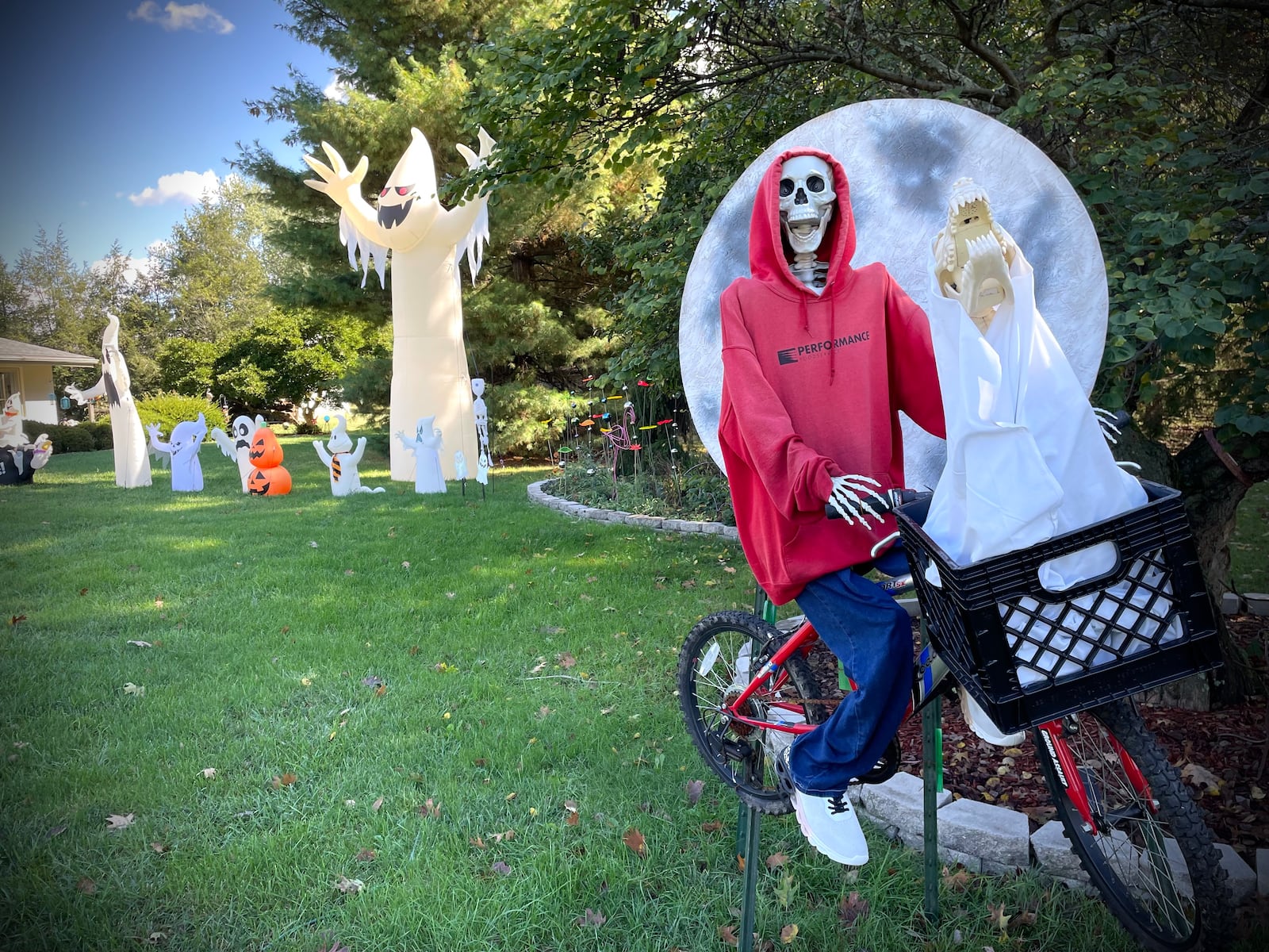 A Centerville home at the corner of Cable Court and Maltbie Road, behind the high school,  has 51 inflatables and 8 skeleton scenes spread throughout the yard for Halloween. NATALIE JONES/STAFF