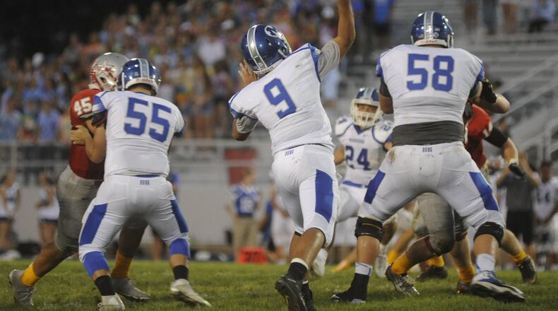 Miamisburg senior lineman and OSU commit Josh Myers (58) is the Southwest District D-II offensive player of the year. MARC PENDLETON / STAFF
