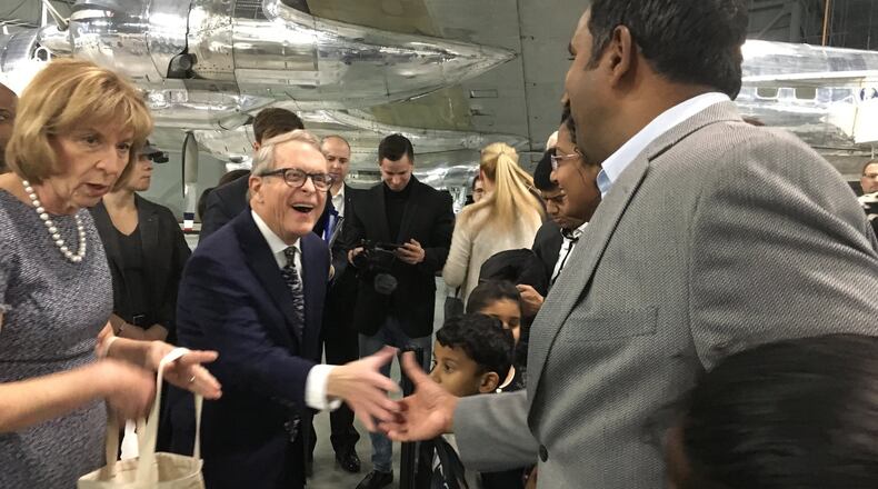 Gov. Mike DeWine and his wife Fran greeted patrons at the Science, Discovery & Family Fun day at the National Museum of the U.S. Air Force Sunday Jan. 13, 2019. RICHARD WILSON/STAFF