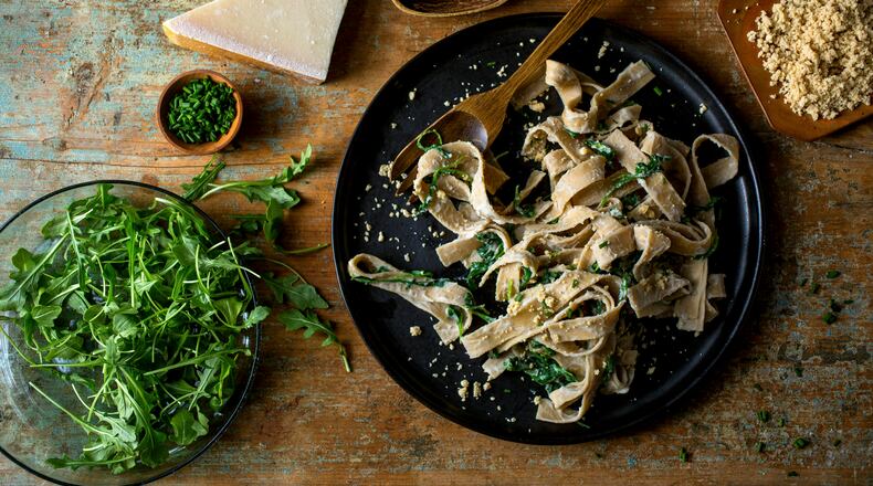 Pappardelle pasta with fava bean sauce in New York, in January, 2016. Whole wheat pastas are best with robust sauces, where the sweet flavors in marinaras can be overwhelmed by nutty, grainy penne.