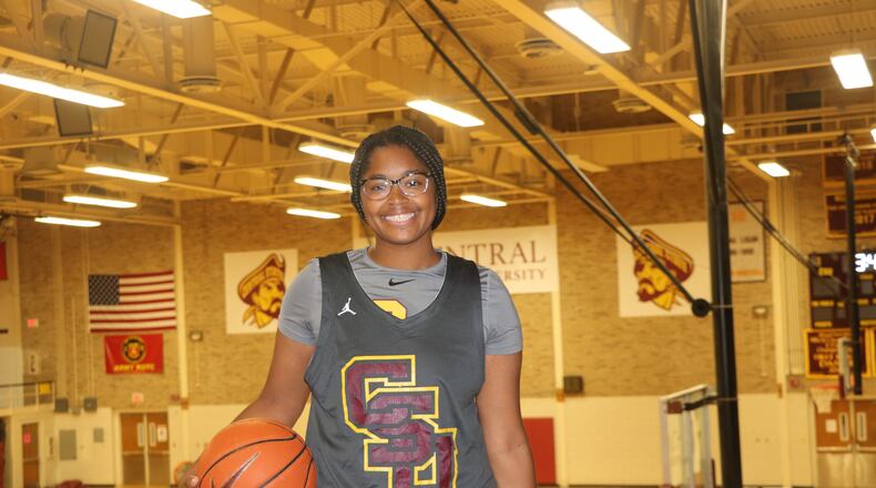 Laila Christmon, freshman basketball plaer at Central State University in Beacom Lewis Gym. (Photo by Nick Novy/Central State)