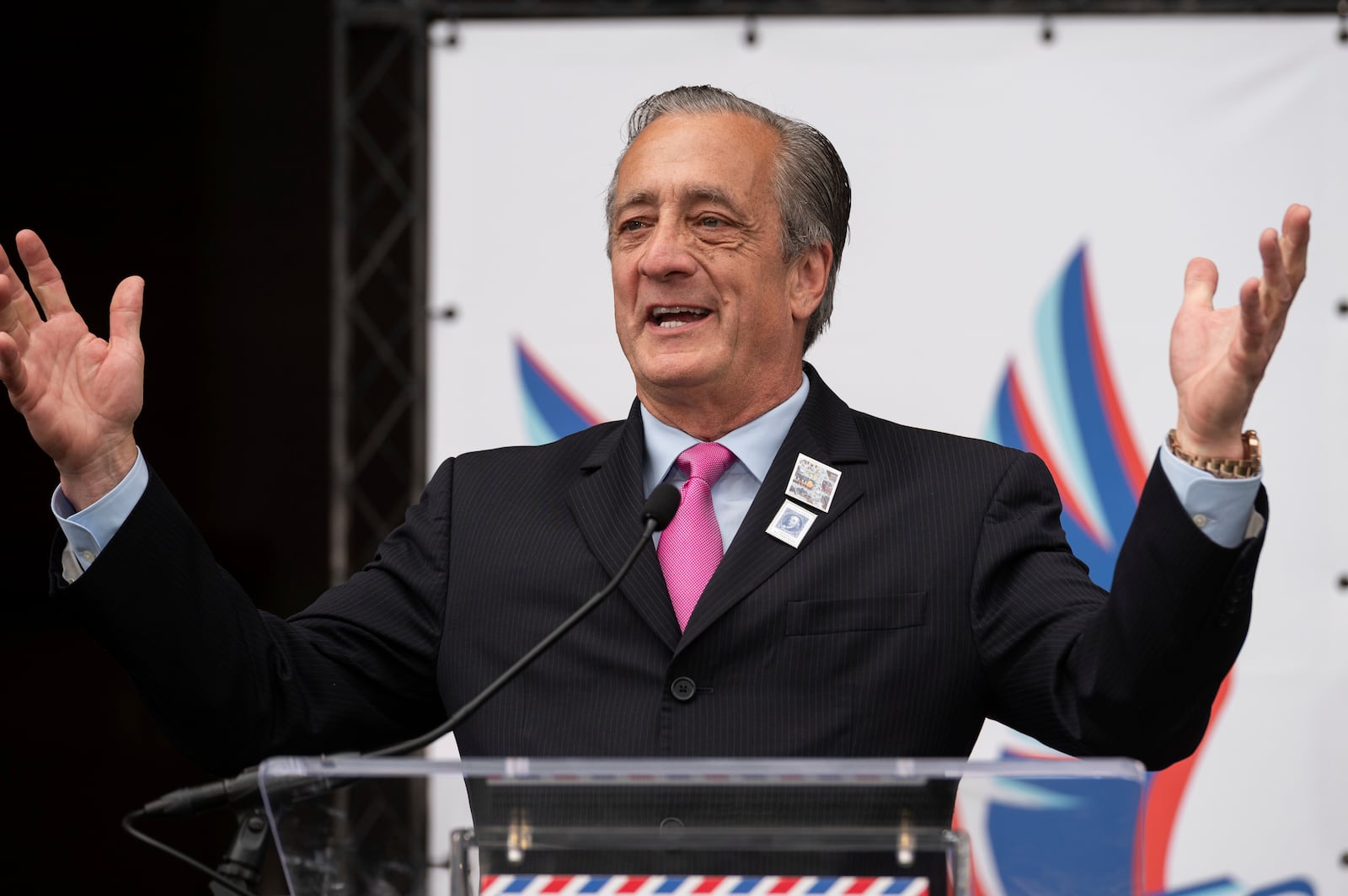Postmaster General David Steiner speaks at an event marking the 250th anniversary of postal service's founding, Wednesday, July 23, 2025, in Washington. (AP Photo/Cliff Owen)