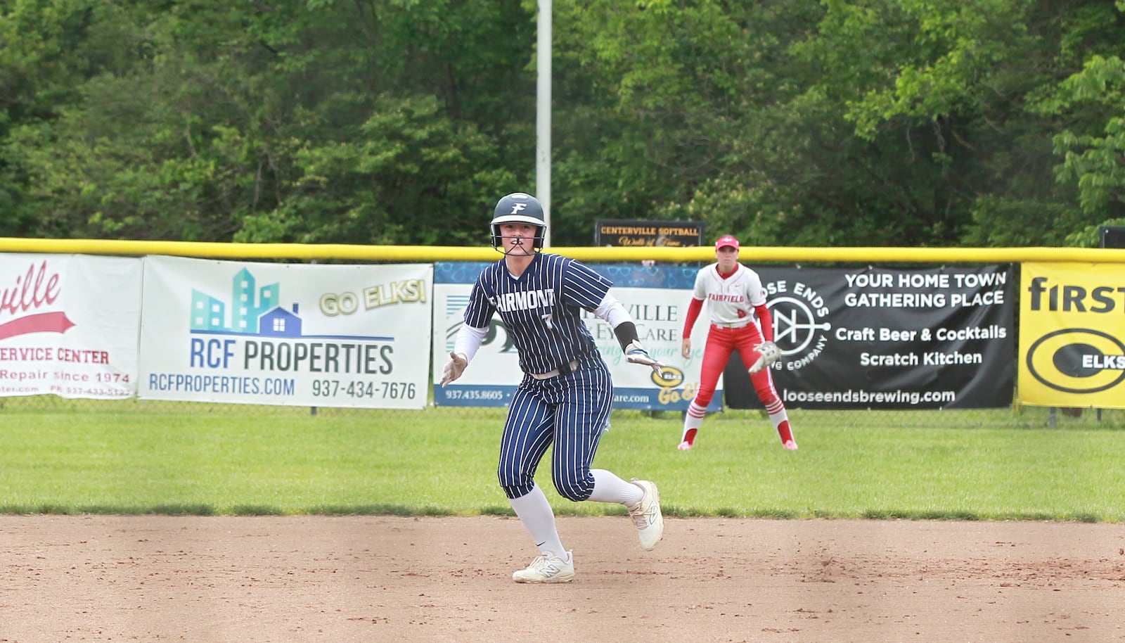 Carlee Netherton leads off second base for Fairmont in a Division I district final against Fairfield in Centerville May 22, 2025.