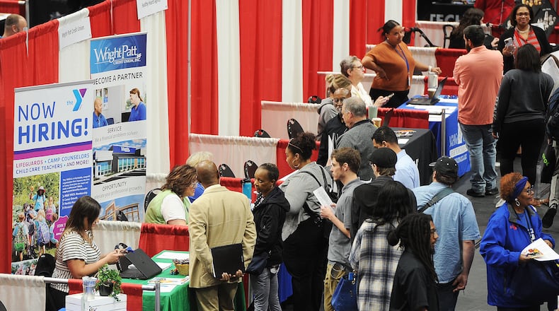 The Montgomery County Workforce Development Services hosted their Spring Job Fair Thursday, April 27, 2023 at the University of Dayton Arena. Job seekers had the opportunity to meet with nearly 150 local employers and explore a variety of jobs. MARSHALL GORBY\STAFF