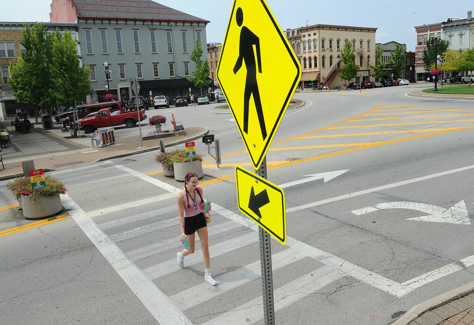 Troy officials are reexamining the crosswalks on the Public Square downtown to see if changes are warranted following complaints from residents concerned about safety. MARSHALL GORBY\STAFF