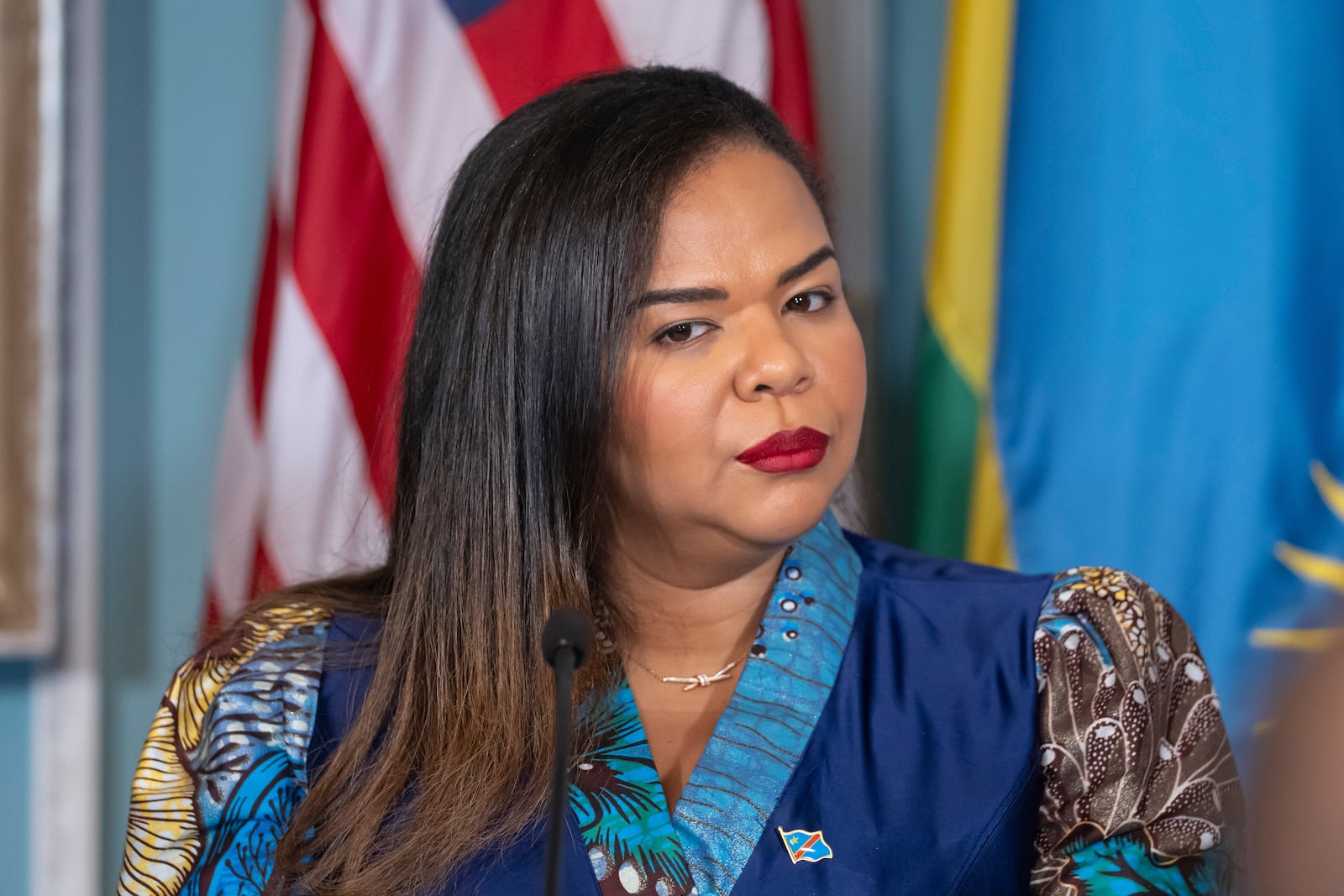 Democratic Republic of the Congo's Foreign Minister Therese Kayikwamba Wagner attends a signing ceremony for a peace agreement between Rwanda and the Democratic Republic of the Congo at the State Department, Friday, June 27, 2025, in Washington. (AP Photo/Mark Schiefelbein)