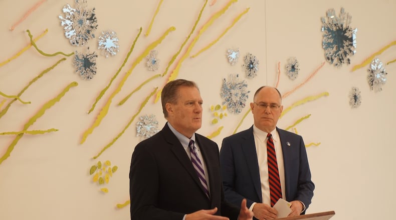 U.S. Rep. Mike Turner, R-Dayton (left), and University of Dayton President Eric Spina. FACEBOOK PHOTO