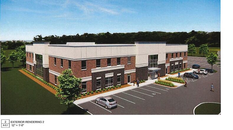 An artist's rendering filed with the city of Beavercreek of a new office building proposed to be built southwest of Col. Glenn Highway and Eastside Drive.