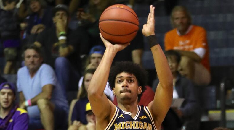 Michigan’s Ibi Watson shoots during the first half of the game against the LSU Tigers at the Lahaina Civic Center on November 20, 2017 in Lahaina, Hawaii. Photo by Darryl Oumi/Getty Images