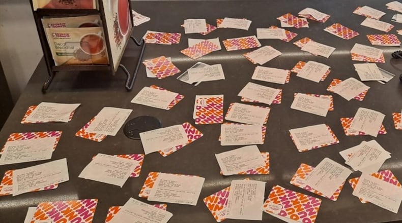 On Friday afternoon, March 12 at the Dunkin’ Donuts shop at 1515 N. Fairfield Rd. in Beavercreek, an anonymous customer came through the drive-thru, but was asked by the store manager to come inside once they said they wanted to buy $4,000 in gift cards to “pay it forward.”