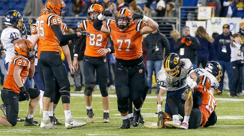 Versailles defeated Kirtland to win the Division V state football championship on Saturday, Dec. 4, 2021. Michael Cooper/CONTRIBUTED