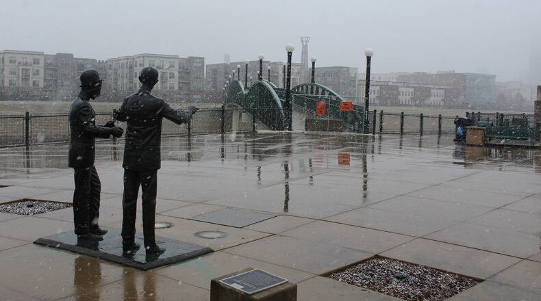 The pedestrian bridge connecting RiverScape to Deeds Point has been closed since late 2018. But the bridge is expected to be replaced by the end of the year. CORNELIUS FROLIK / STAFF