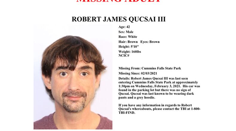 Authorities searched a rugged recreational area in Tennessee for Robert James Qucsai III, a Butler County attorney who was last seen entering Cummins Falls State Park Wednesday afternoon. TENNESSEE BUREAU OF INVESTIGATION