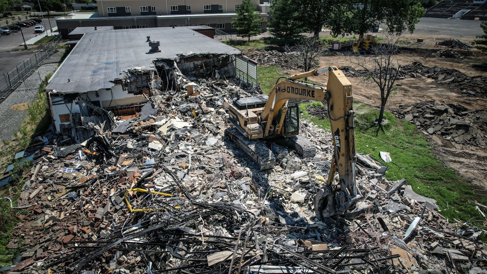 The Walter Shade Early Childhood Center at 510 East Pease Ave. is being demolished on Tuesday June 21, 2022. JIM NOELKER/STAFF