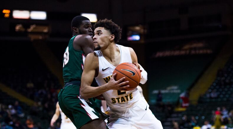 Wright State freshman Tanner Holden looks to score against a Mississippi Valley State defender earlier this season at the Nutter Center. Joseph Craven/WSU Athletics