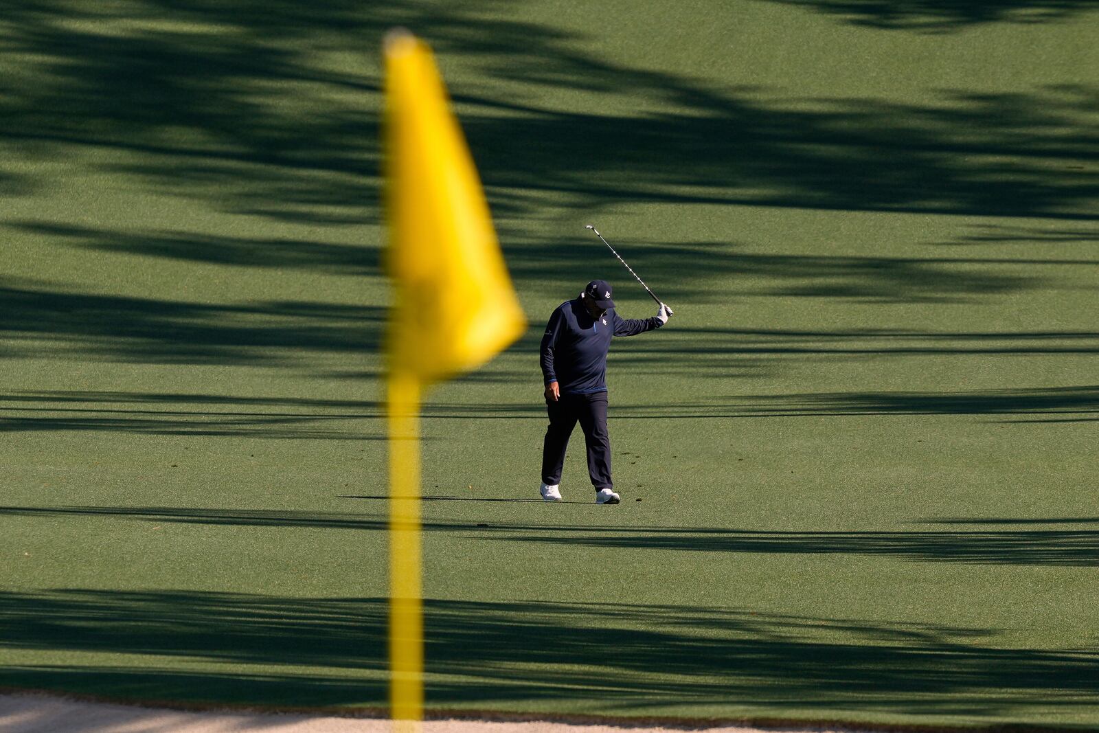 Angel Cabrera, of Argentina, walks up the 10th fairway during a practice round at the Masters golf tournament, Tuesday, April 8, 2025, in Augusta, Ga. (AP Photo/Matt Slocum)