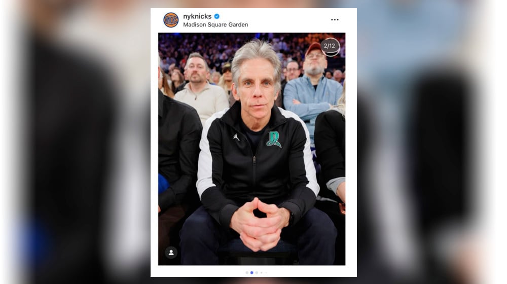 Actor Ben Stiller wore a Dayton Dragons jacket during the New York Knicks game against the Utah Jazz on Friday night at Madison Square Garden. NEW YORK KNICKS / INSTAGRAM PHOTO