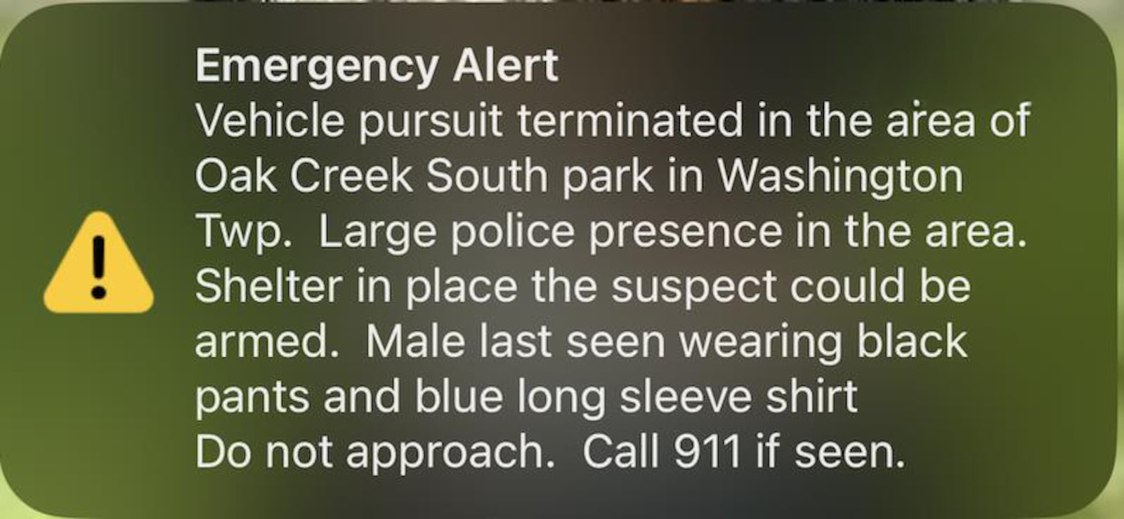 A shelter in place advisory was issued for pat of Washington Twp. on Monday, Aug. 11, 2025, as the Montgomery County Sheriff's Office and other law enforcement agencies searched for a wanted man. The advisory was lifted after the man was taken into custody. CONTRIBUTED IMAGE.
